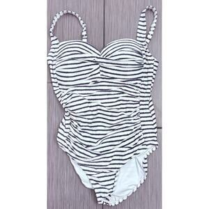Niptuck One Piece Swimsuit Mutli Fit Cup Slimming Ruched Striped Women's Size 8